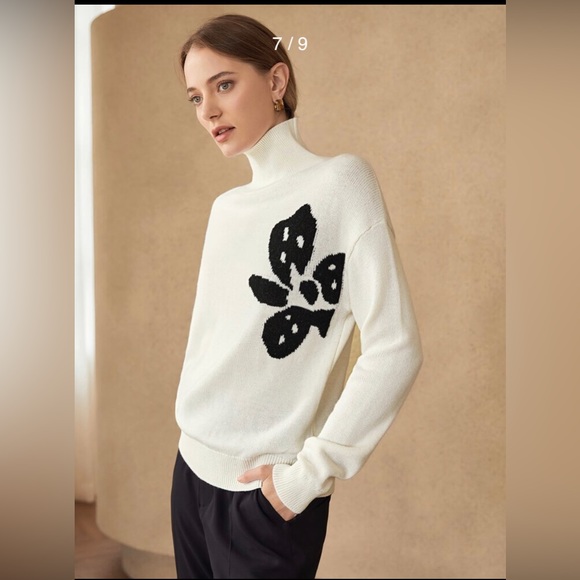 NWT Wool Mix Floral High Neck Sweater - Picture 3 of 4